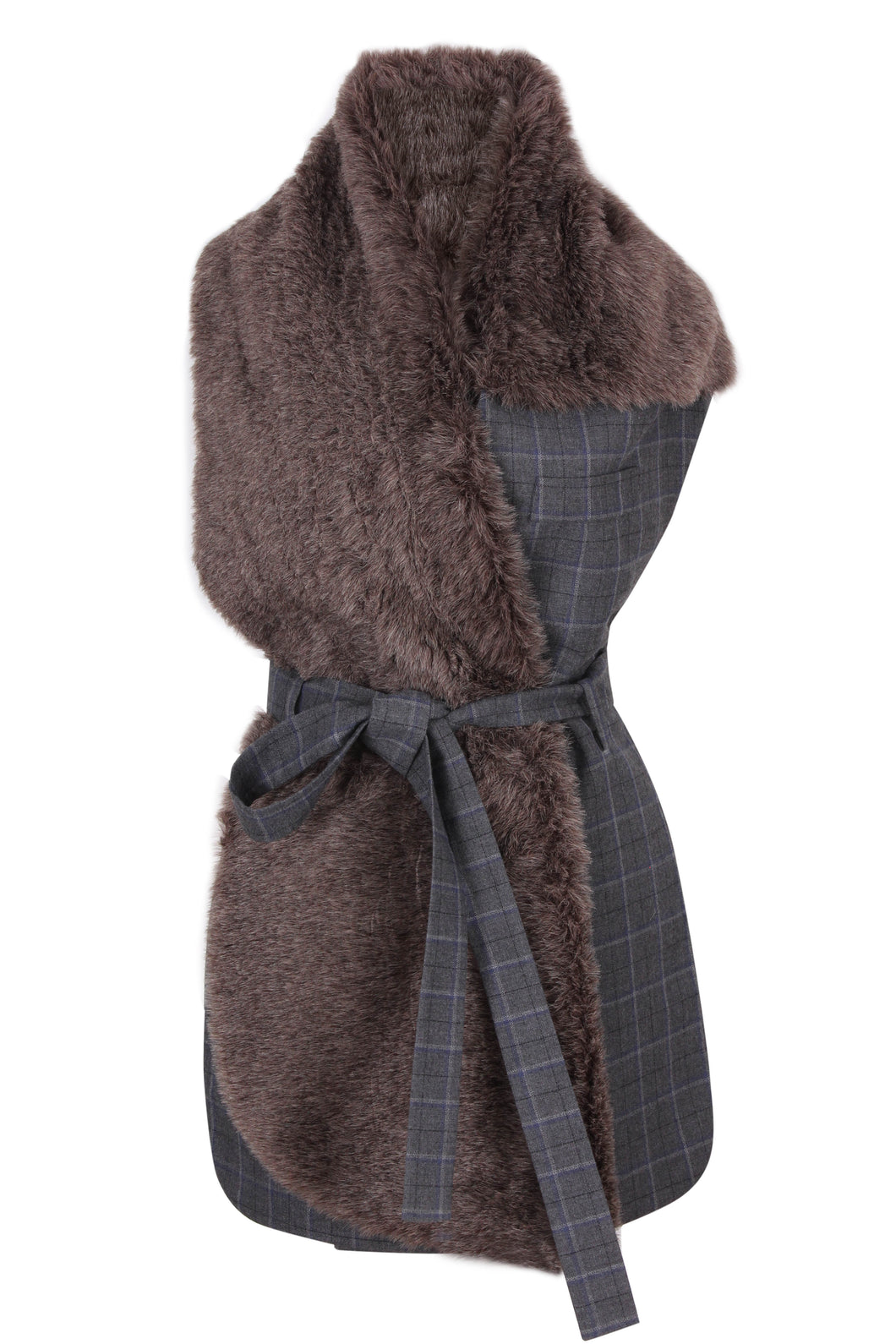 Fur collar tartan vest