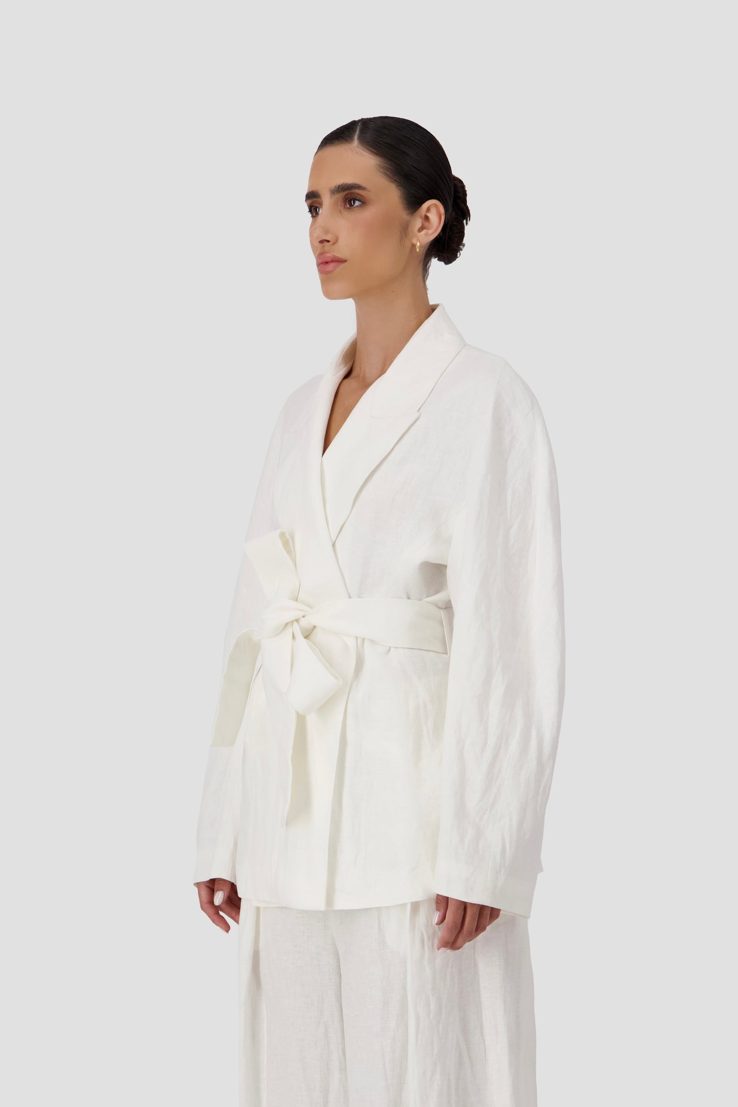 Linen Belted Wrap Blazer