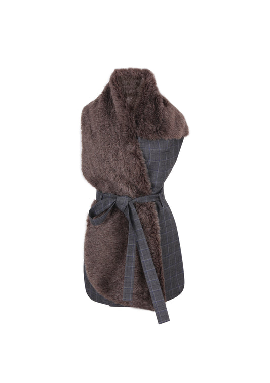 Fur collar tartan vest