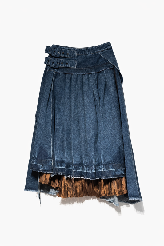 Belted Wrap Pleated Denim Skirt - release 3