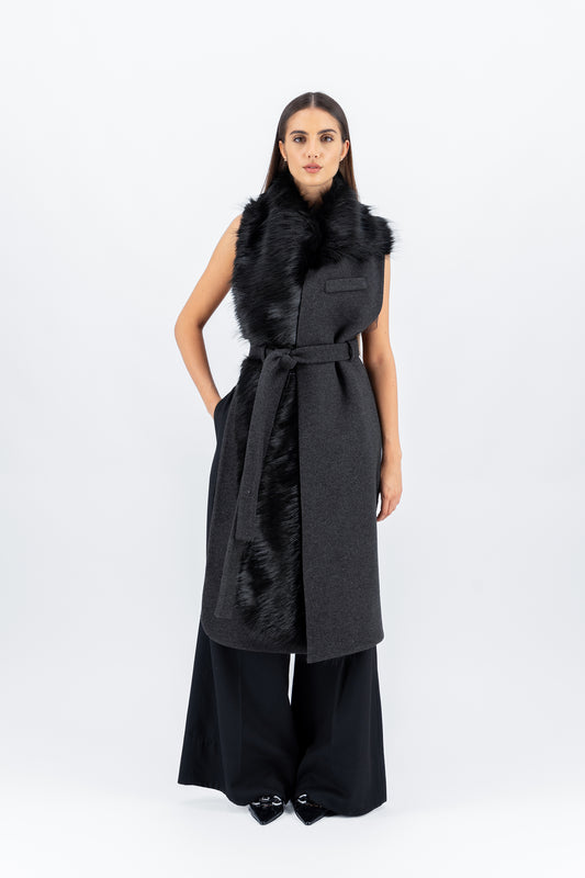 Fur collar vest