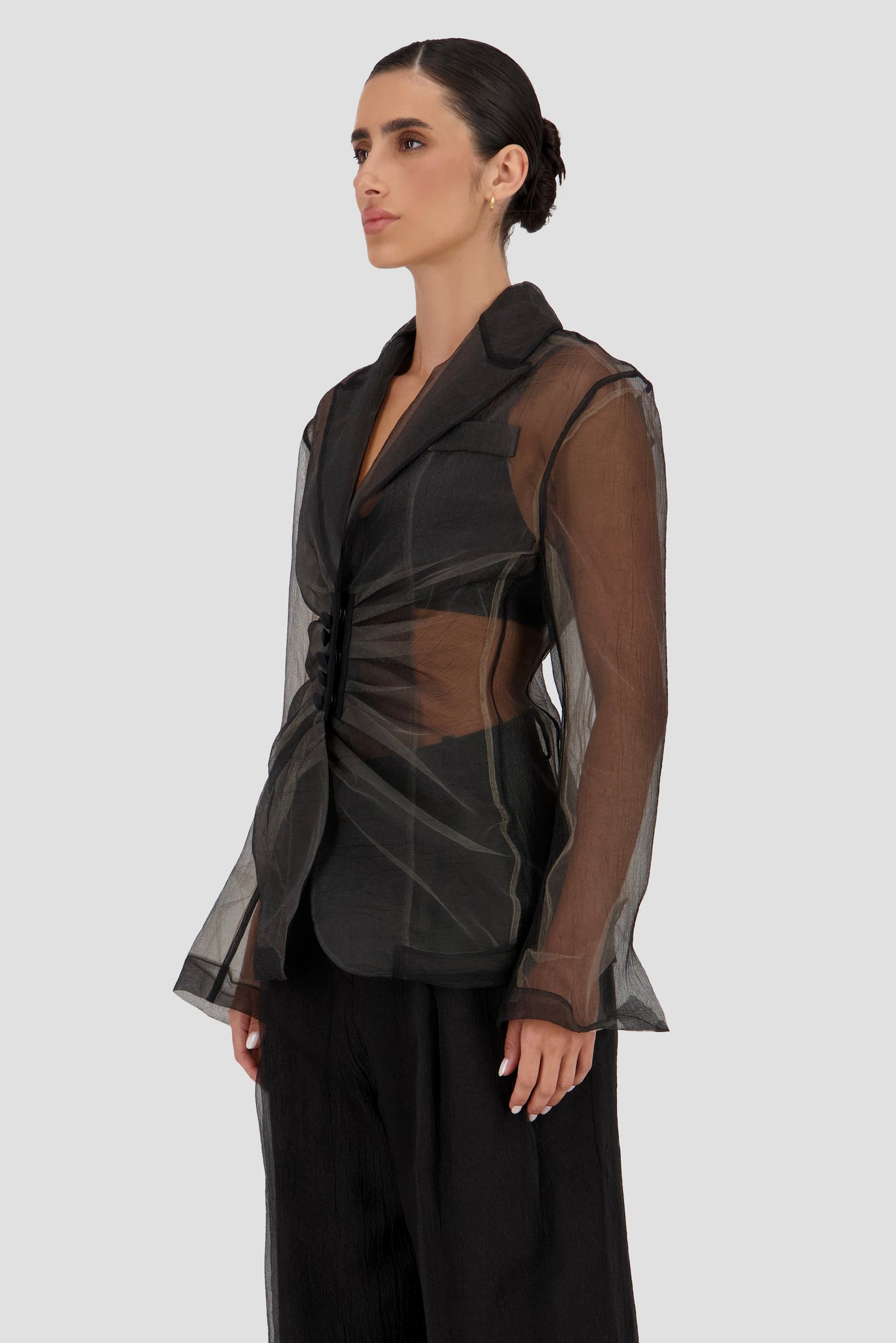 Engineered cascade pleats Blazer