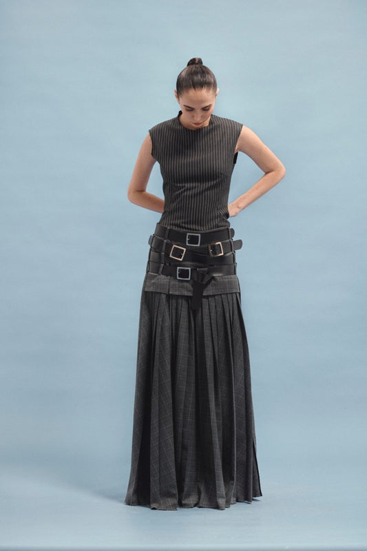 Maxi leather belts skirt