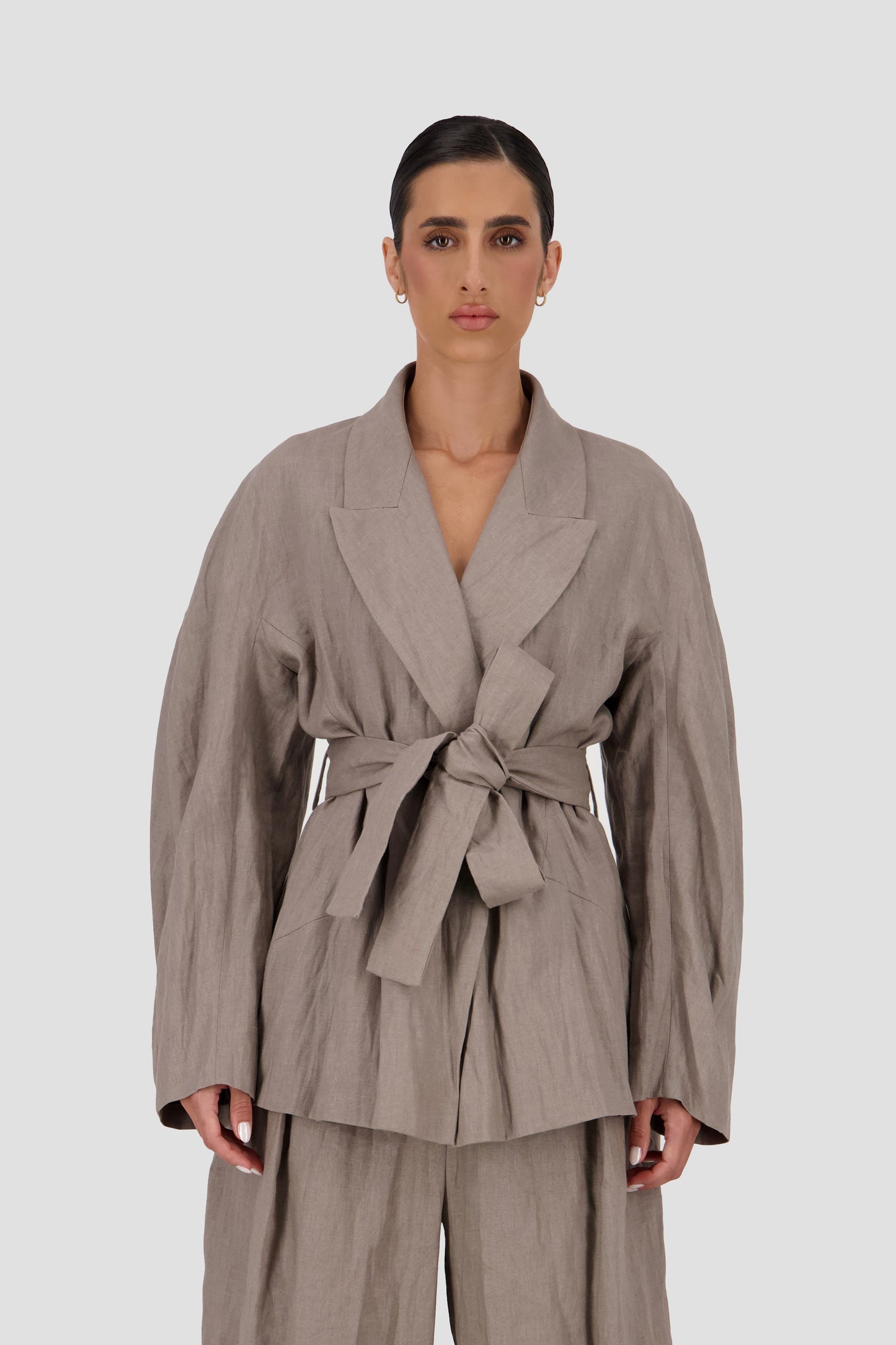 Linen Belted wrap blazer