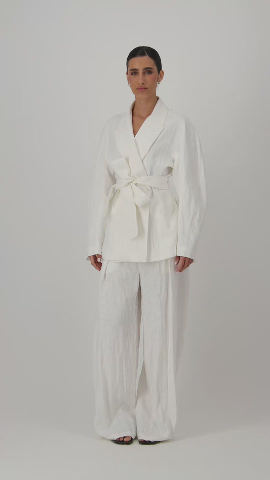 Linen Belted Wrap Blazer
