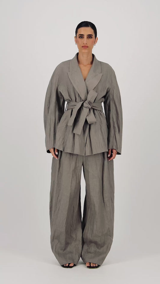 Linen Belted wrap blazer