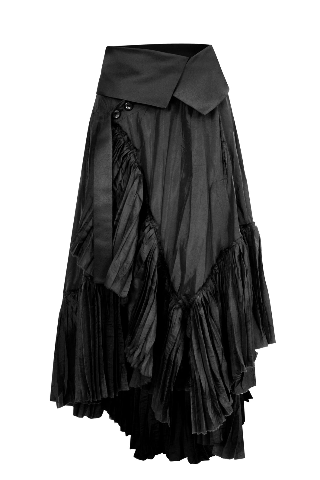 Asymmetric Wrap Pleated Skirt