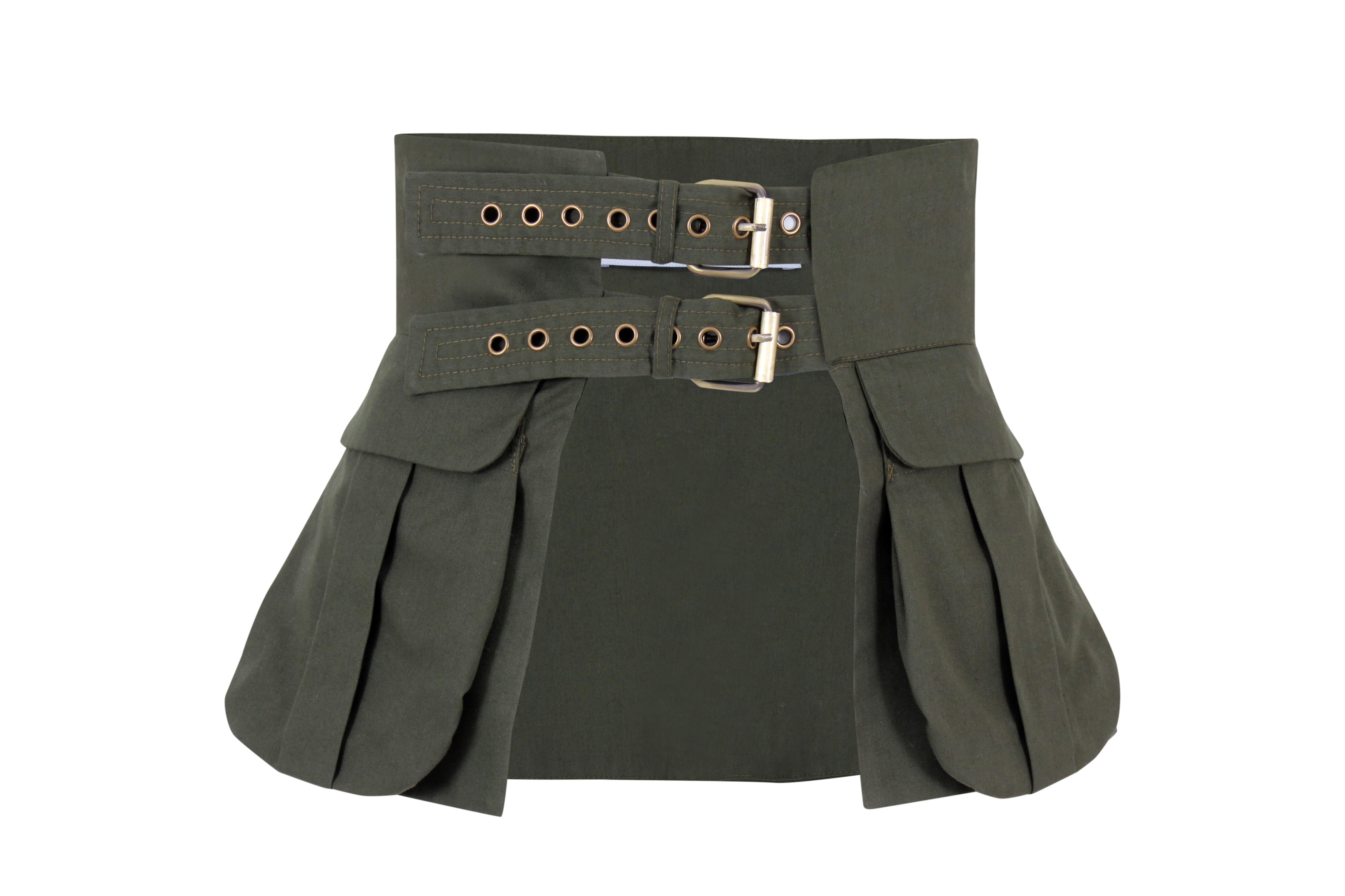 Khaki peplum flap pockets belt – Dina Shaker