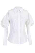 Load image into Gallery viewer, Puffed Sleeves Fitted Poplin Shirt

