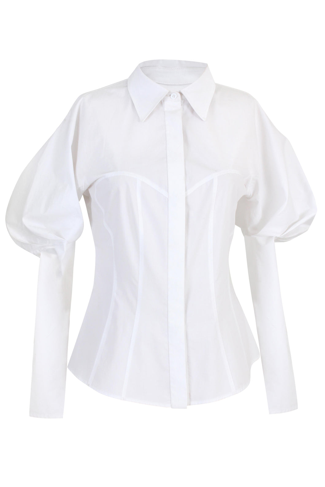 Puffed Sleeves Fitted Poplin Shirt