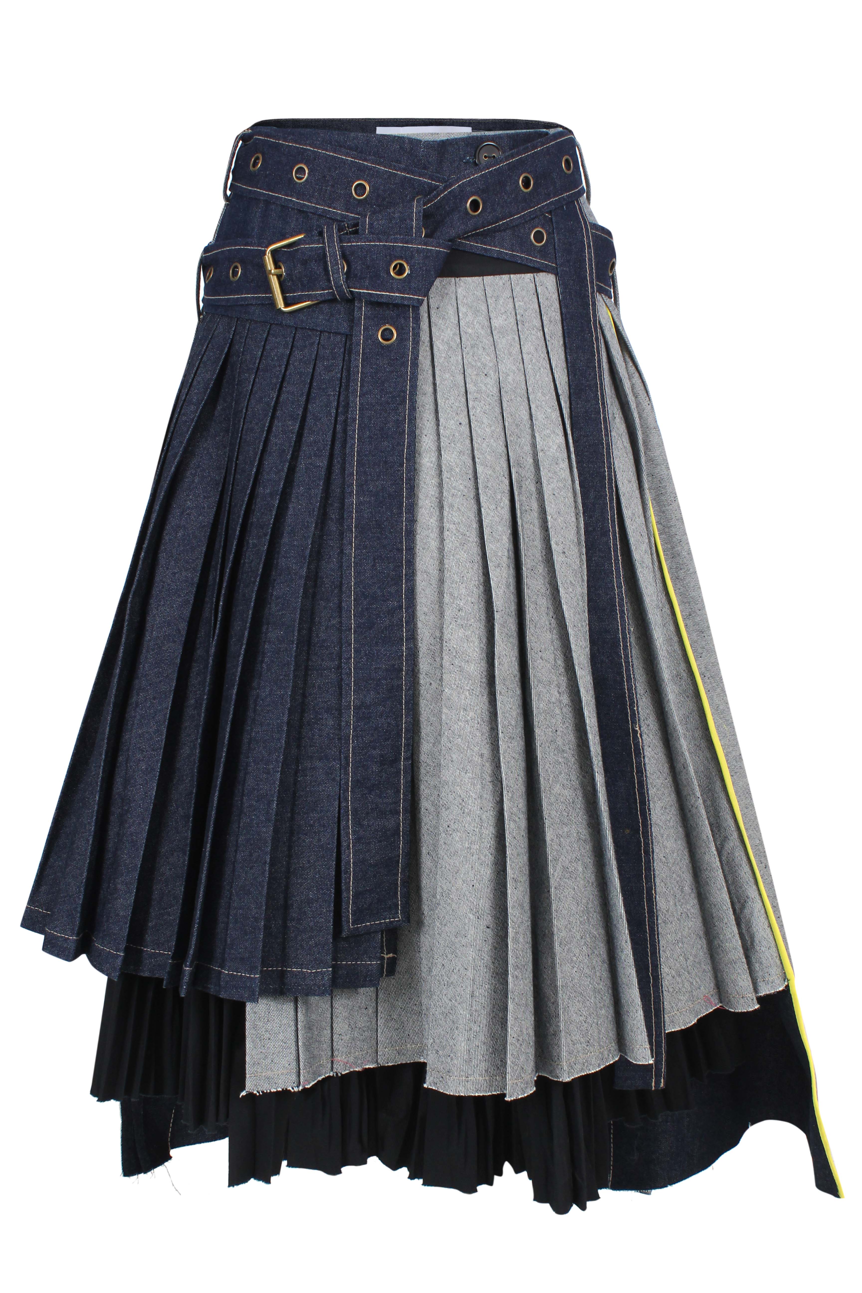 Belted Wrap Pleated Denim Skirt – Dina Shaker