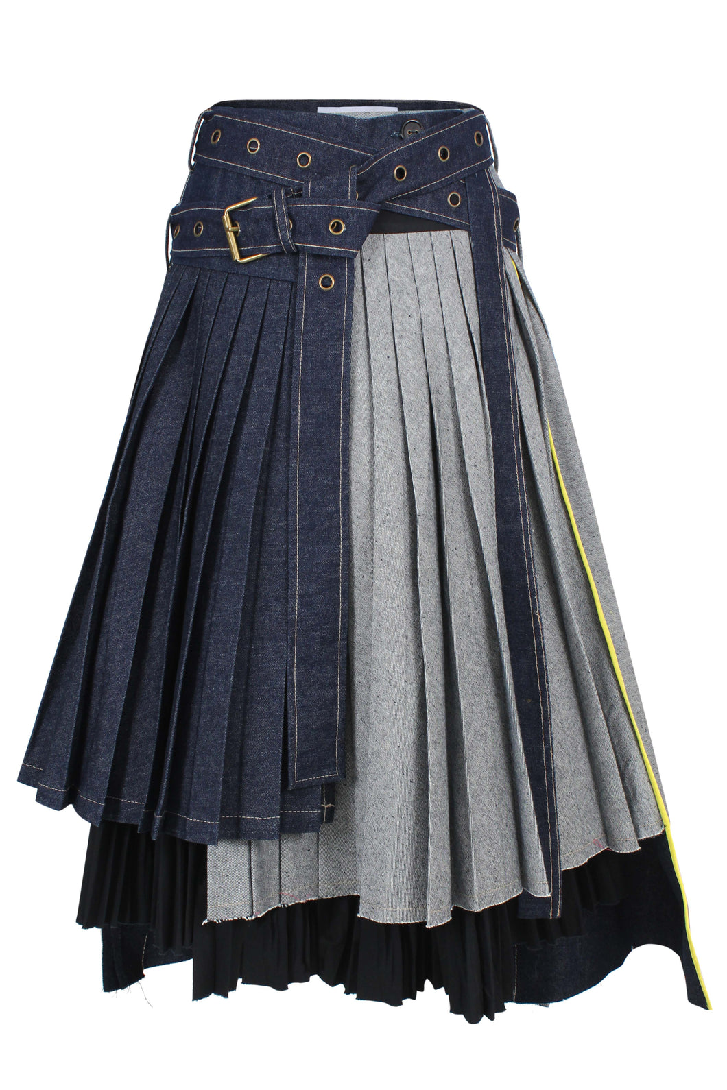 Belted Wrap Pleated Denim Skirt