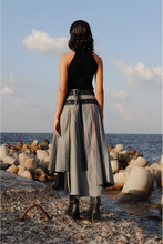 Load image into Gallery viewer, Belted Wrap Pleated Denim Skirt
