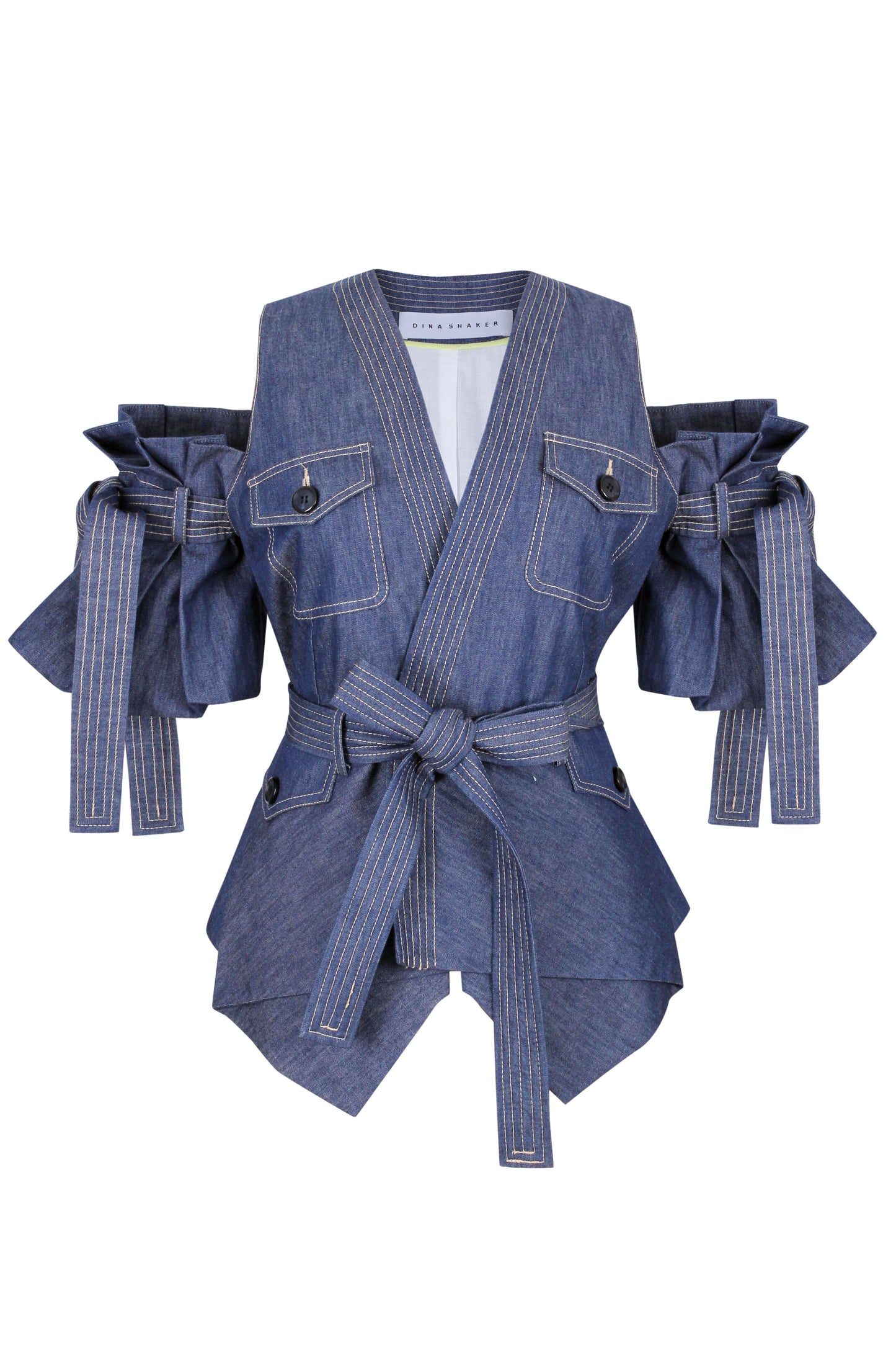 Puffed Sleeves Peplum Denim Jacket