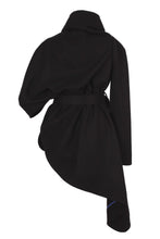 Load image into Gallery viewer, Black asymmetric one sleeve wool cape
