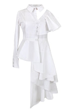 Load image into Gallery viewer, Asymmetric Ruffle Shirt Dress
