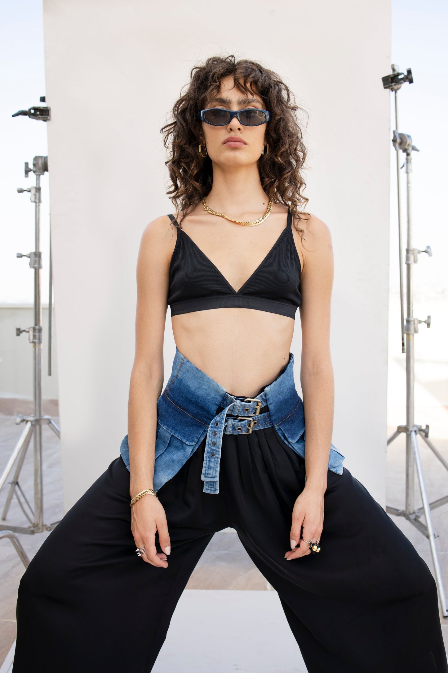 Denim peplum pocket belt