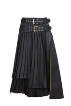 Load image into Gallery viewer, Double belted asymmetric pleats skirt
