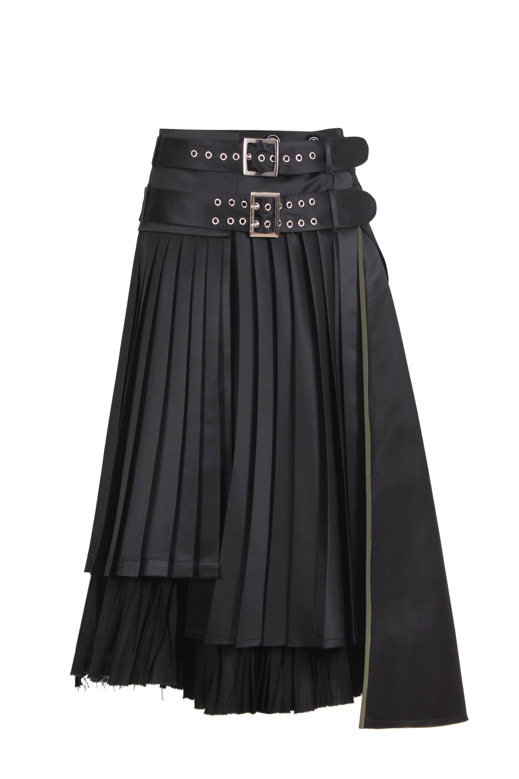 Double belted asymmetric pleats skirt