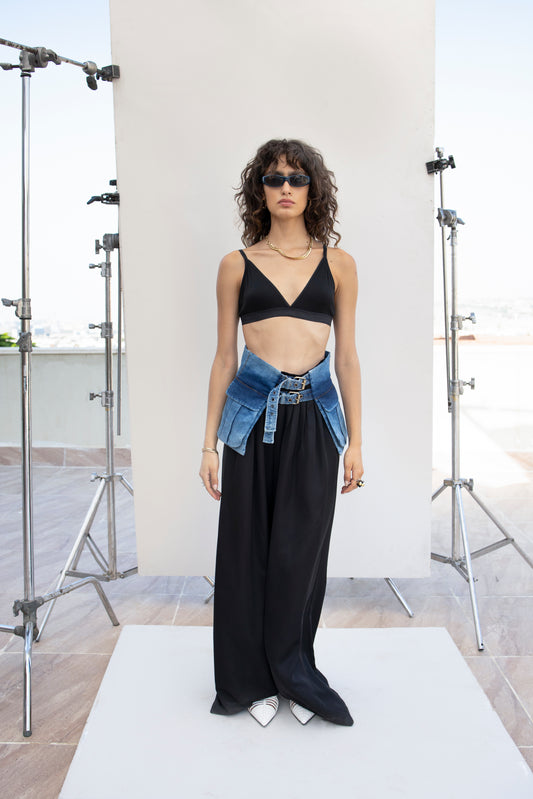 Denim peplum pocket belt