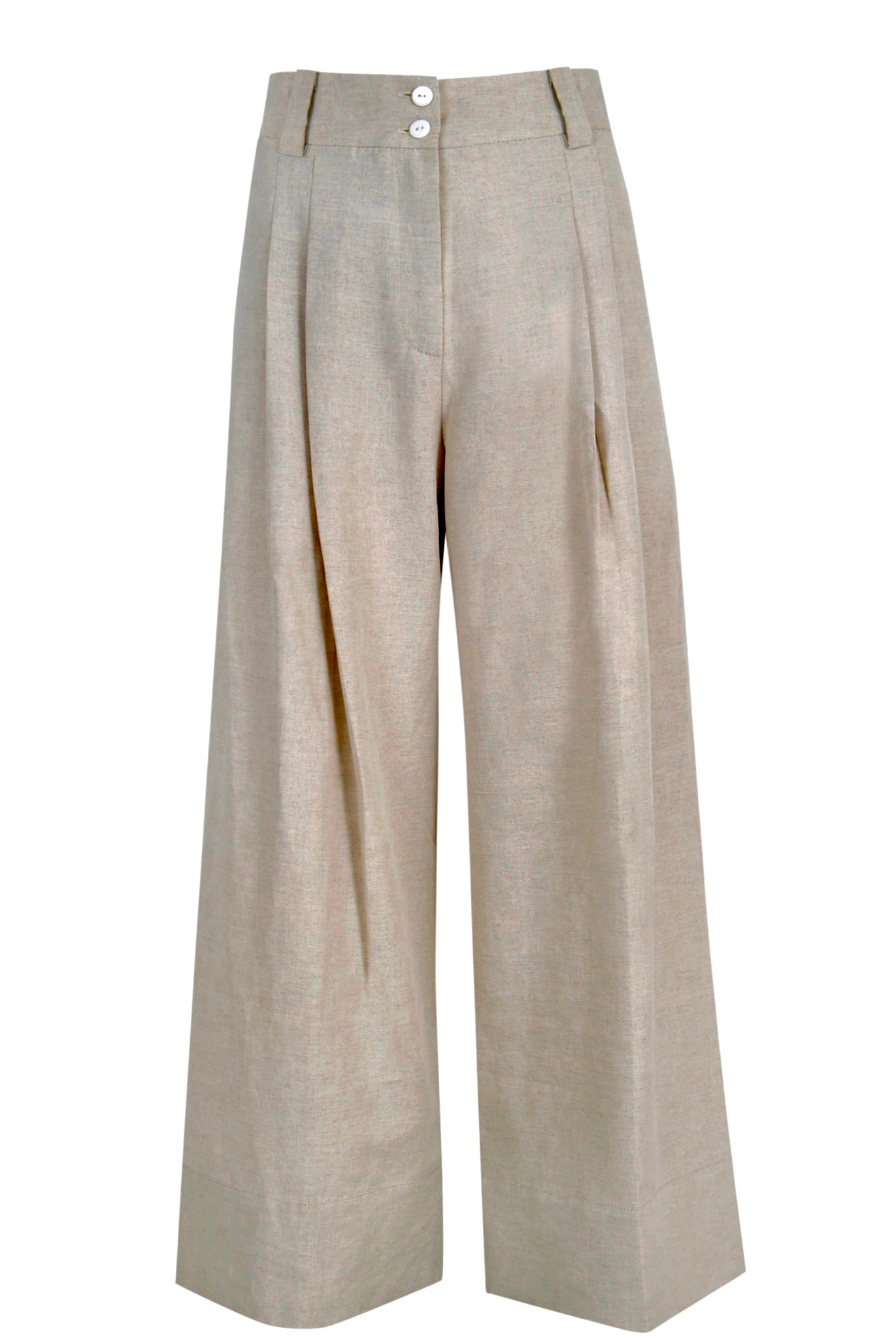 Pleated linen wide-leg pants