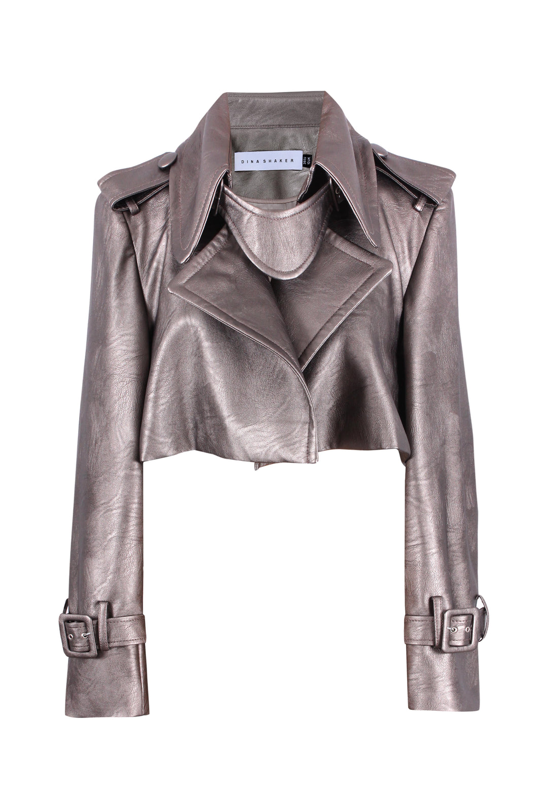 Cropped leather trench jacket
