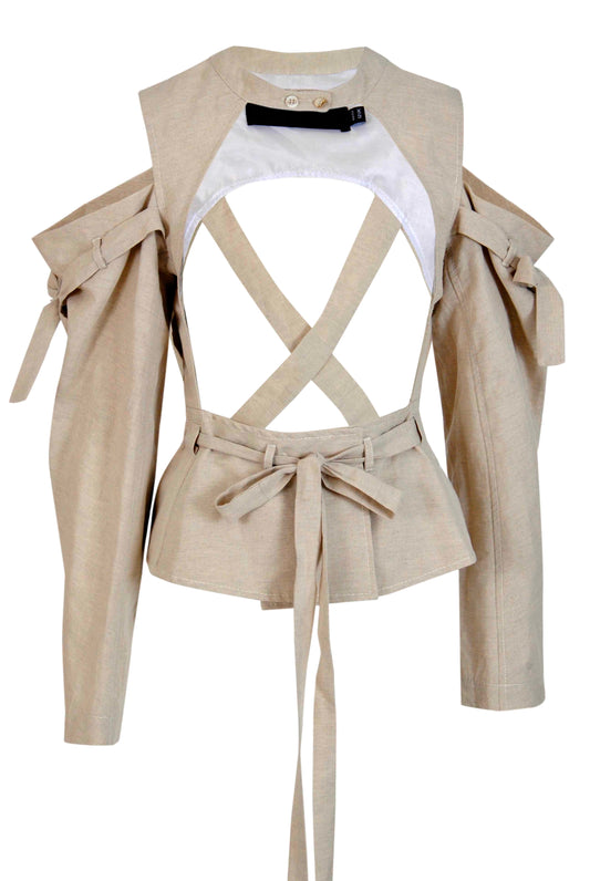 Deconstructed dropped sleeves linen jacket