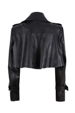 Load image into Gallery viewer, Cropped vegan leather trench jacket
