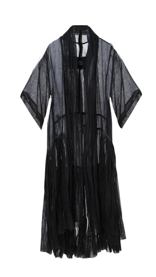 Mesh draped back kimono