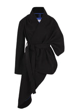 Load image into Gallery viewer, Black asymmetric one sleeve wool cape
