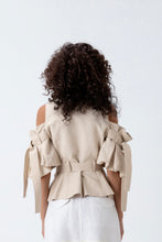 Load image into Gallery viewer, Puffed sleeves peplum linen jacket
