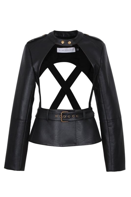Deconstructed biker vegan leather jacket