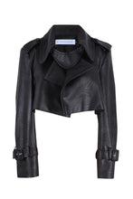 Load image into Gallery viewer, Cropped vegan leather trench jacket
