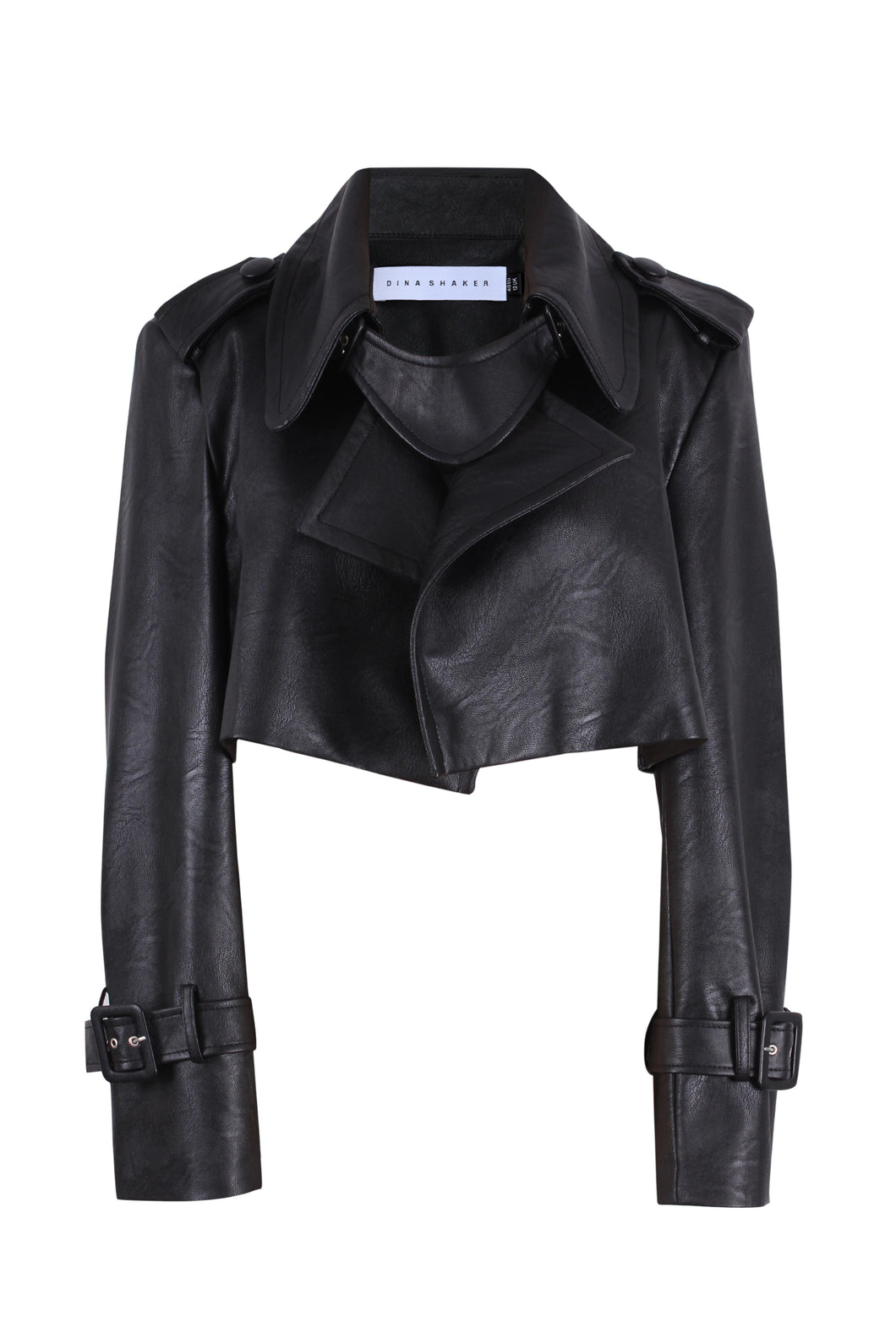Cropped vegan leather trench jacket